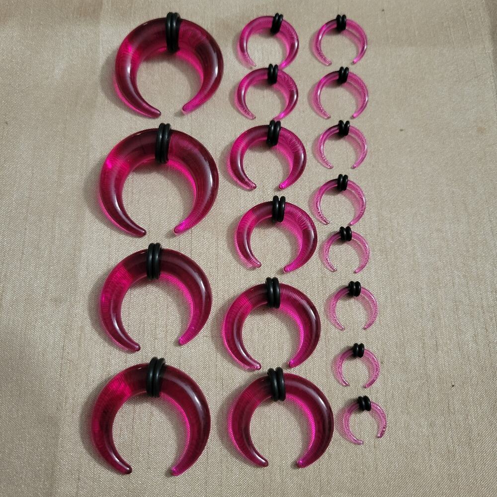 14 - 00 gauge pink acrylic horse shoe crescent ear lobe stretching set